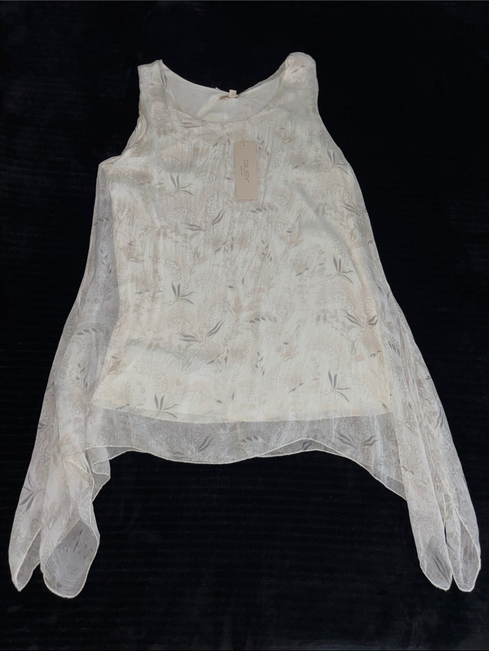 Cousy SzL Ivory Floral Patterned Pure Silk Sleeveless Lined Top - Picture 8 of 8